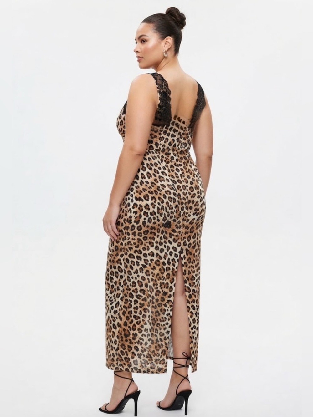 NWT PrettyLittleThing Plus Leopard Print Lace Trim Maxi Dress Size 16